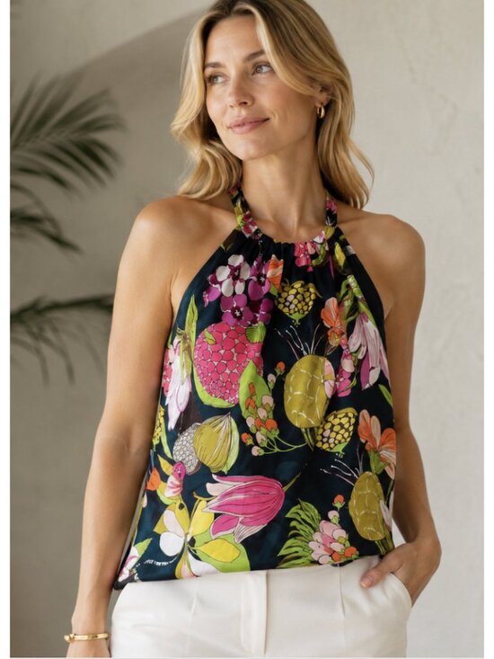 Trina Turk Tops - TRINA TURK 100% Silk Tropical Halter Neck Top Small Vacation Summer Preppy